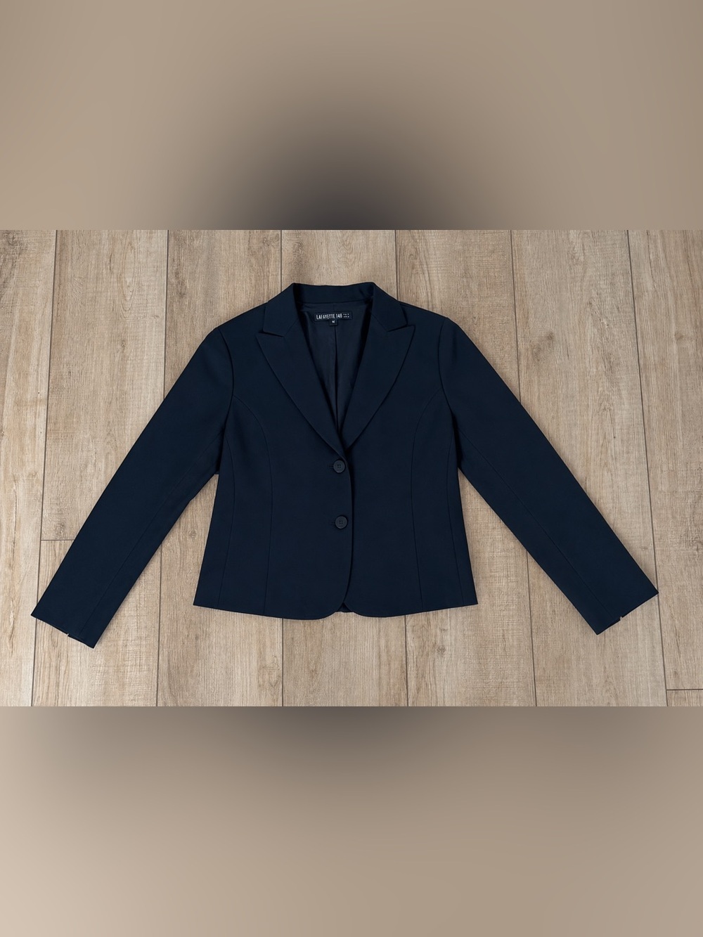 Lafayette 148 New York Black Wool Tailored Two Button Blazer Sz 14 Quiet Luxury